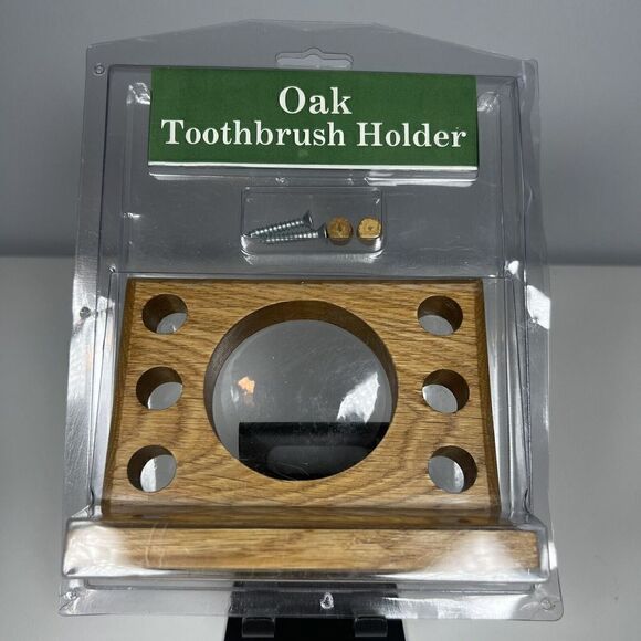Vintage Oak 6 Toothbrush And Cup Bathroom Holder Wall Mount Brand New - Picture 1 of 4